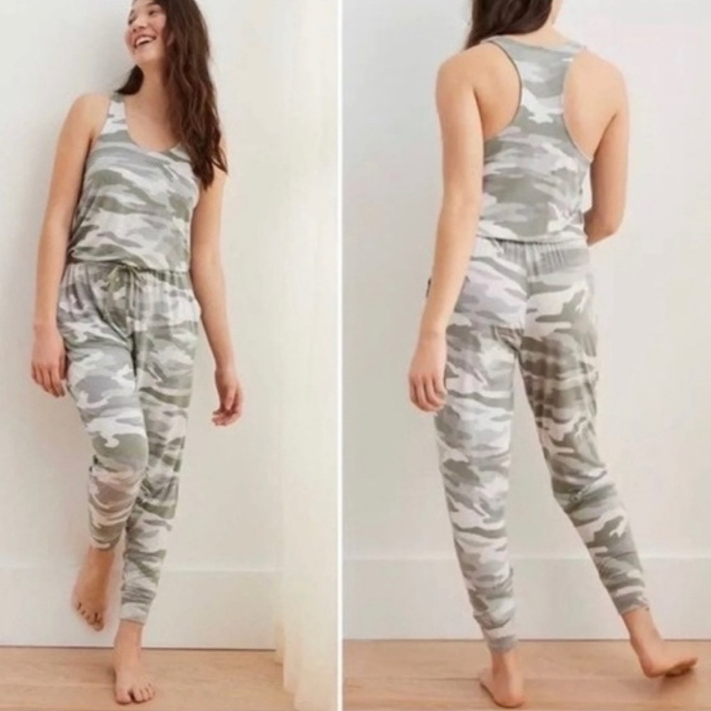 Aerie Camo Sleeveless Jogger Jumpsuit Green Size S